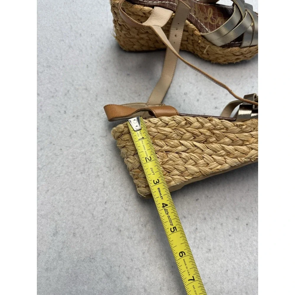 Sam Edelman Darline Espadrille Sandals Women's Size 7 Gold Leather Wedge